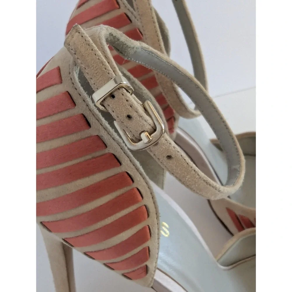 Reiss Womens Heels Size 7 Nude Coral Ankle Strap Cutout Peep Toe Stiletto - Picture 15 of 16